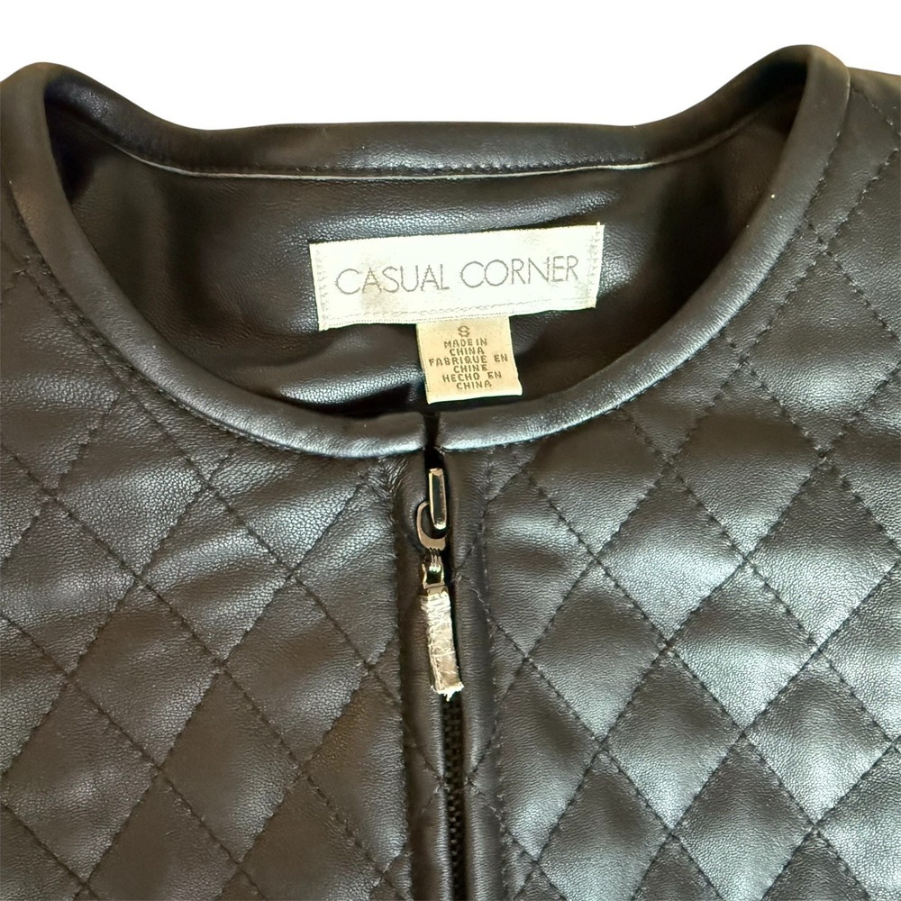 CASUAL CORNER Quilted Leather Jacket Vintage EUC Fitted Classic Zip Black Small - Picture 2 of 8